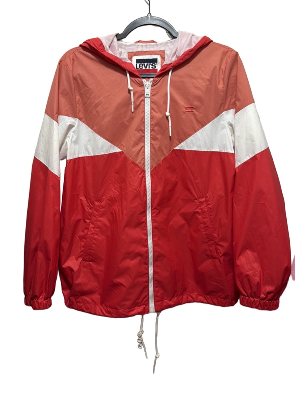 Levi's Red & Coral Colorblock Hooded Windbreaker Jacket